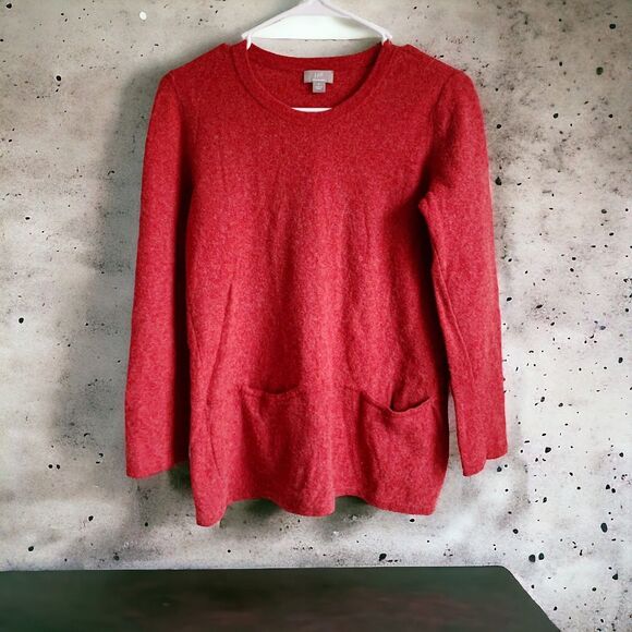 J Jill Red Wool Cashmere Blend Pocket Long Sleeve Pullover Sweater Small Petite - Picture 1 of 3